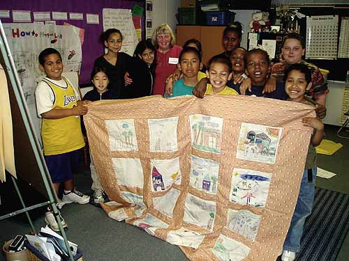 Karin DuPaul and her quilt